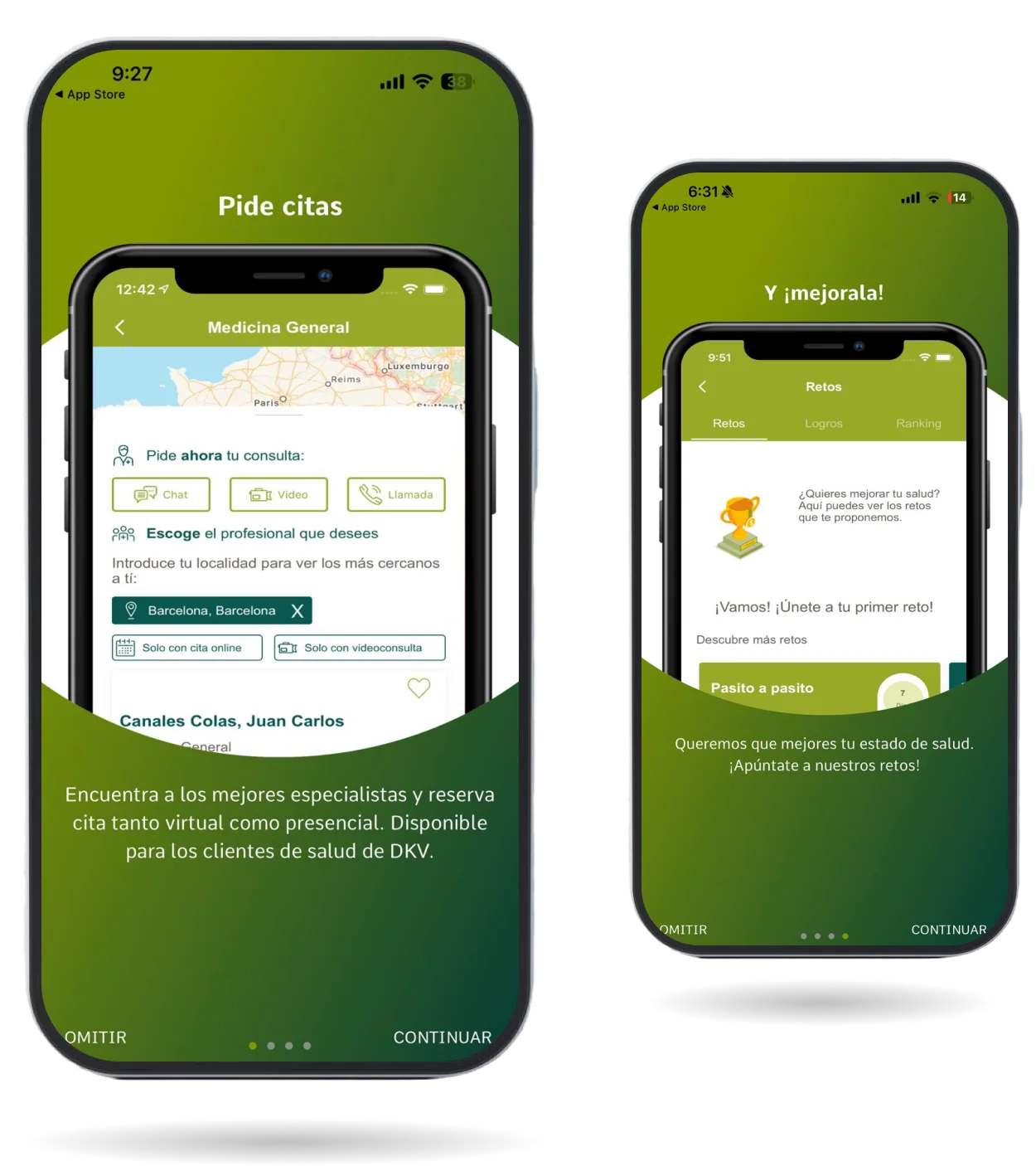 Lleva tu tarjeta sanitaria digital siempre contigo con nuestra aplicación móvil Smartphone mostrando la interfaz de la app Quiero Cuidarme Mas de DKV