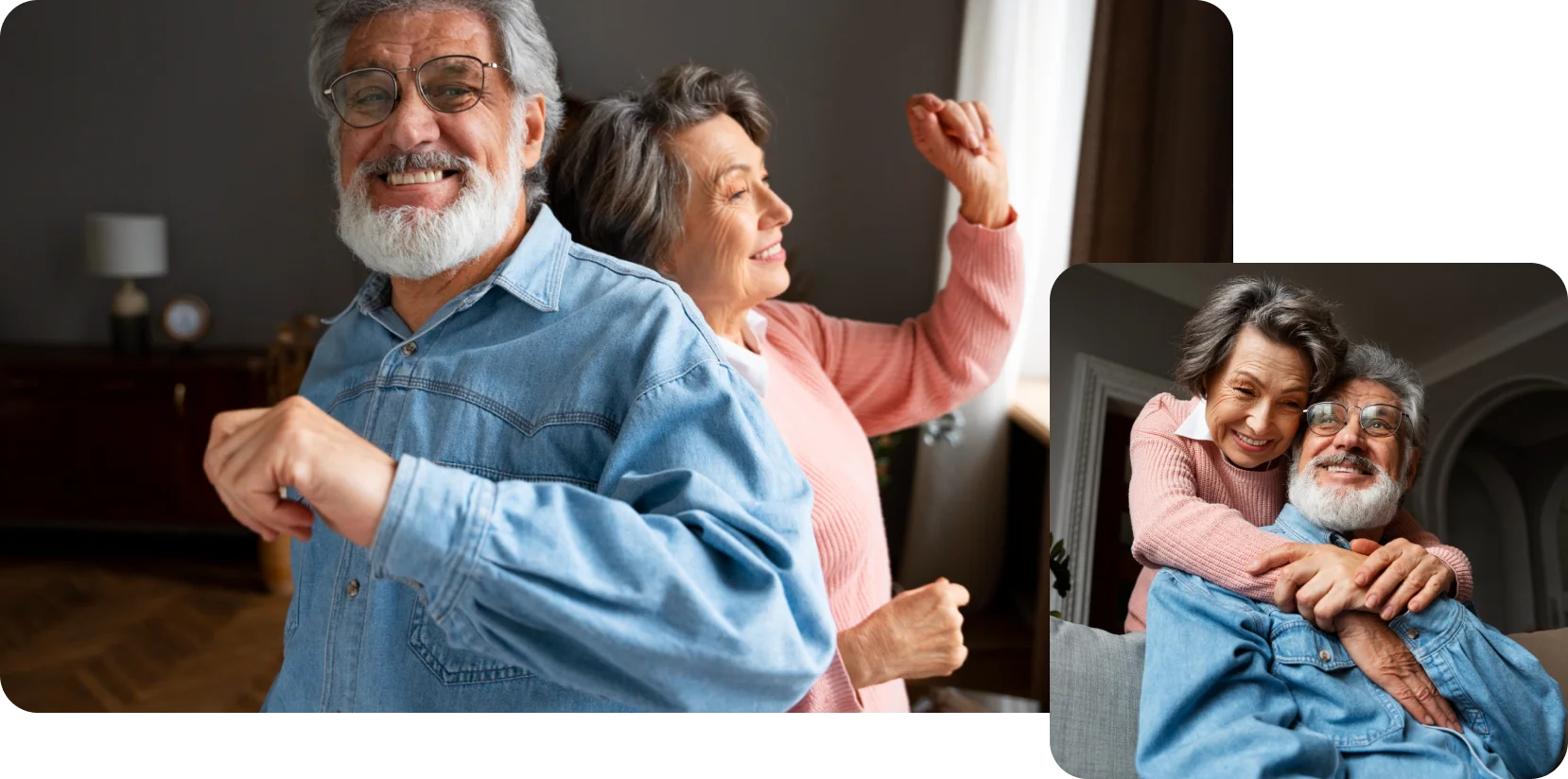 Pareja de ancianos sonrientes caminando juntos y disfrutando de su jubilación